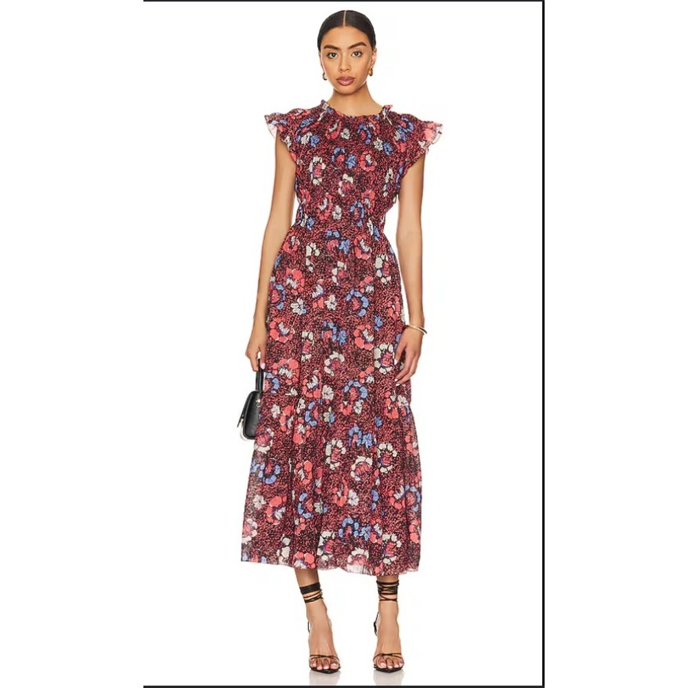 Cleobella Kyah Ankle Dress Floral Organic Cotton Smocked Midi Dress Boho Large